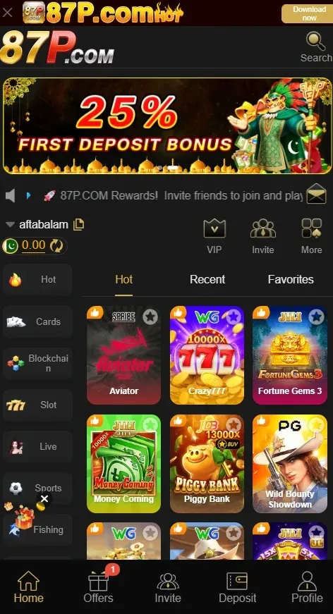 Dashboard sccreen of 87p game