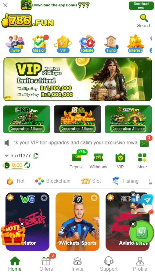 main dashboard of 786fun game