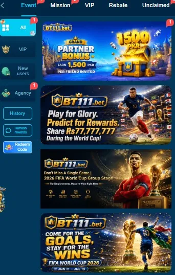 BT111 Game APK download for Android in Pakistan with sports betting, casino games, and FIFA World Cup betting features