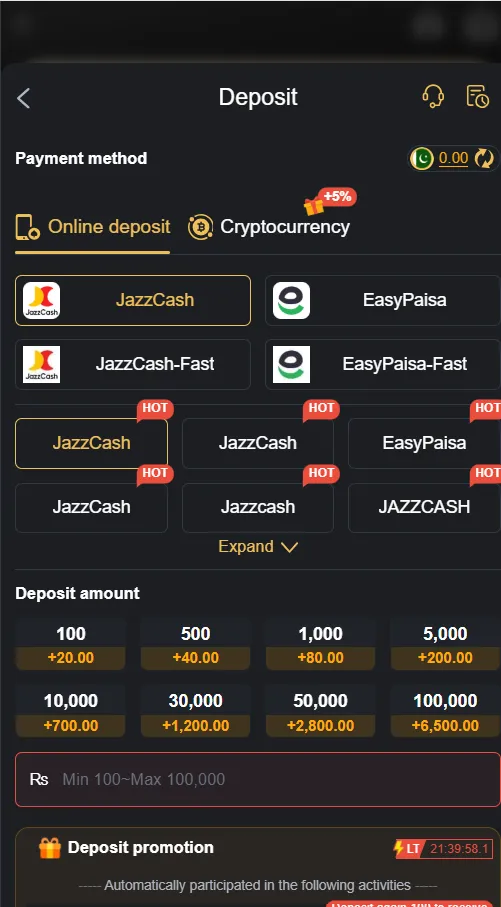 M999 Game APK deposit and withdrawal options using EasyPaisa and JazzCash