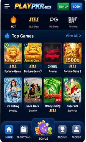 PLAYPKR Game latest version displaying game categories, JILI slots, Aviator, live casino, and mobile gaming interface