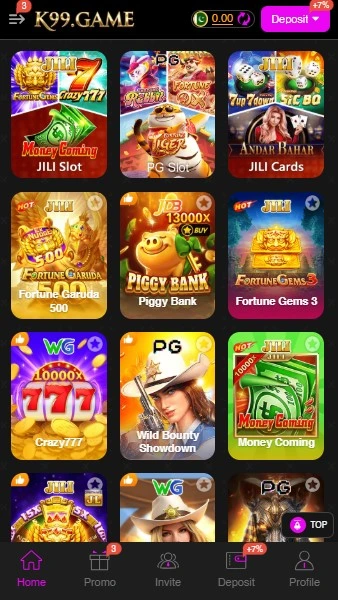 K99 Game home screen