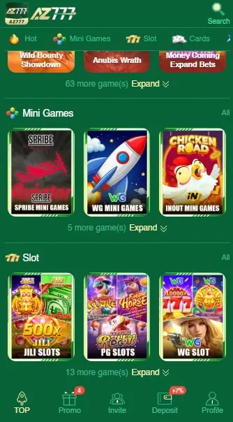 AZ777 Game Home Screen